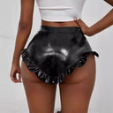Ruffle-Detail High Waist Faux Leather Shorts for Women