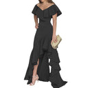 Women's Evening Dress with Ruffle Accents and Asymmetrical Hem