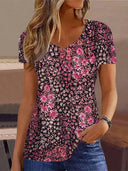 Floral Accent Women's Short Sleeve Blouse