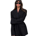 Stylish Women's Blazer Jacket with Belt and Pockets