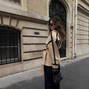 Chic Women's Blazer Jacket with Waist Belt & Contrast Stitching