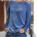 Chic Women's Long Sleeve Fleece Blouse with Stylish Round Neck