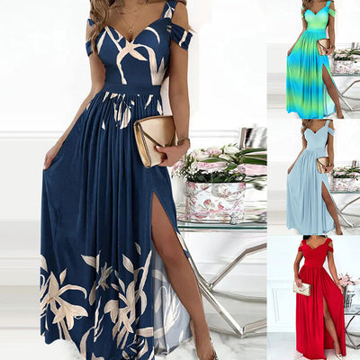 Chic Women's Maxi Dress with Asymmetrical Slit and Unique Neckline