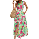 Chic Women's Maxi Dress with V-Neck & Belt
