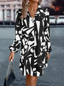 Graphic Print Women's Shirt Dress with Tie Belt
