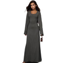 Chic Maxi Dress with Wide Sleeves and Ribbed Design