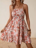 Floral Spaghetti Strap Dress with Ruffled Hem