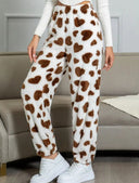 Leopard Print Fleece Lounge Pants for Women