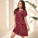 Wave Pattern Women's Dress with Keyhole Neckline