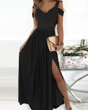 Chic Women's Maxi Dress with Asymmetrical Slit and Unique Neckline