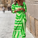 Chic Women's Maxi Dress with Asymmetrical Design and Trendy Stripes