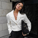 Chic Cropped Blazer with Textured Fabric and Stylish Button Accents