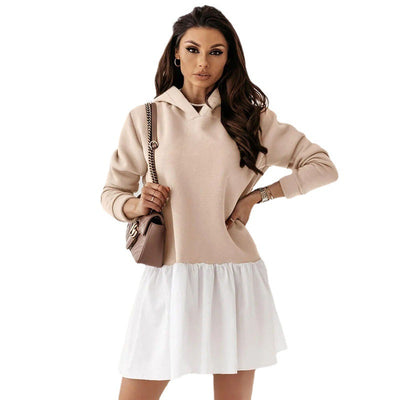 Chic Women's Ruffle Detail Hoodie Dress