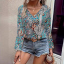 Chic V-Neck Blouse with Paisley Print