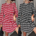 Women's Checkered Shirt Dress with Adjustable Waist