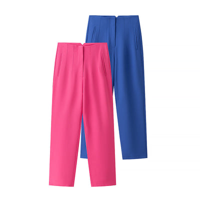 Chic High-Waisted Trousers with Pleats and Pockets for Women