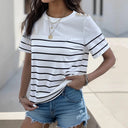 Striped Women's T-Shirt with Chic Button Accents