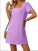 Women's Square Neck Summer Dress with Handy Pockets