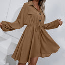 Chic Women’s Button-Down Shirt Dress with Elastic Waist
