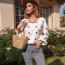 Textured Linen Women's Blouse with Decorative Dots