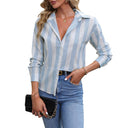 Stylish Women's Long Sleeve Blouse with Striped Pattern and Okagen Design