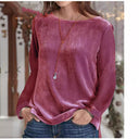 Chic Women's Long Sleeve Fleece Blouse with Stylish Round Neck