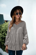 Chic Women’s V-Neck Blouse with Ruffled Design