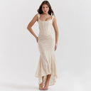 Chic Asymmetrical Lace Dress with Gathered Accents