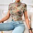 Artistic Print Women's Turtleneck Bodysuit