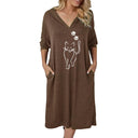 Charming Women's Hooded Dress with Cat Design and Convenient Pockets