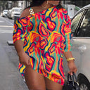 Trendy Women's Asymmetrical Dress with Stylish Graphic and One Shoulder Accent