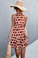 Stylish Halter Dress with Dots and Flared Skirt
