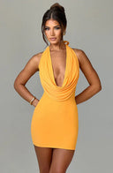 Stylish Deep V-Neck Cocktail Dress with Draped Design