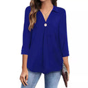 Chic Women's Long Sleeve Blouse with V-Neck and Decorative Pleats