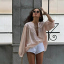 Women's Stylish Ruffled Blouse with Decorative Lacing