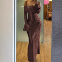 Off-Shoulder Evening Dress with Flared Sleeves for Women