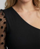 Chic Asymmetrical Bodysuit with Sheer Puff Sleeves