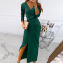 Chic Women's Wrap Dress with V-Neck and High Slit