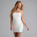 Chic Women's Ruffled Cocktail Dress with Pearl Accents
