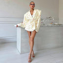 Floral Design Women's Blazer Jacket with Waist Belt