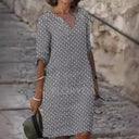 V-Neck Midi Dress with Button Detail for Women
