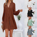 Chic Women's Blouse with Balloon Sleeves and Button Placket