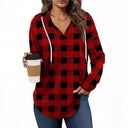 Chic Women's Hooded Checkered Blouse