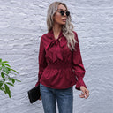 Chic Women's Bow Neck Blouse with Elastic Waist