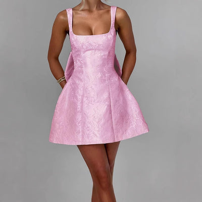 Floral Jacquard A-Line Dress with Slim Straps