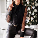 Chic Women's Blouse with Sheer Puff Sleeves & Bow Accent
