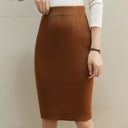 Chic Knitted High-Waisted Pencil Skirt with Ribbed Design