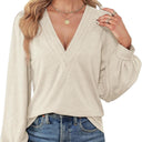Chic V-Neck Blouse with Puff Sleeves for Women