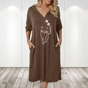 Charming Women's Hooded Dress with Cat Design and Convenient Pockets