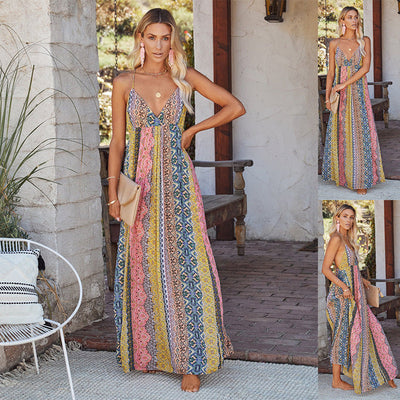 Adjustable Spaghetti Strap Maxi Dress with Deep V-Neck